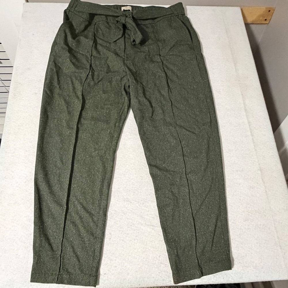 Loft Outlet Womens 16 Olive Green Marled Tie Waist Tapered Pleated Trousers